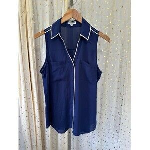 Express Women's Portofino Semi Sheer Sleeveless Button Down Collar Shirt M